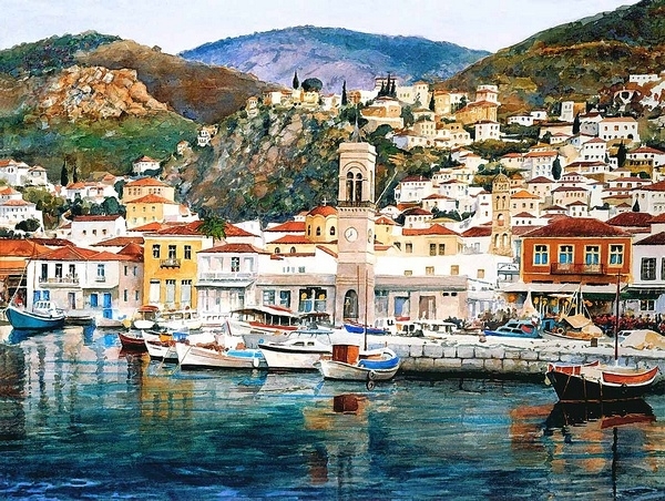 Pantelis Zografos水彩笔下的希腊爱琴海71592