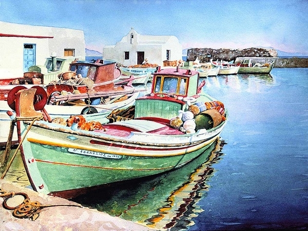 Pantelis Zografos水彩笔下的希腊爱琴海73638