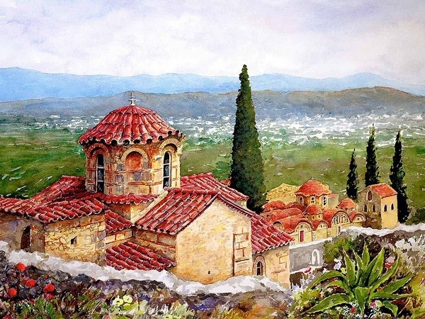 Pantelis Zografos水彩笔下的希腊爱琴海74927