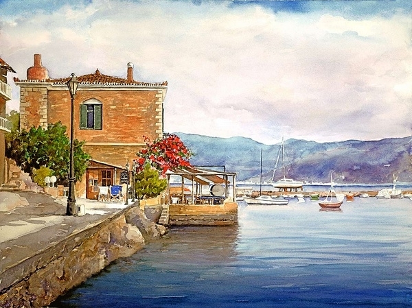 Pantelis Zografos水彩笔下的希腊爱琴海75005
