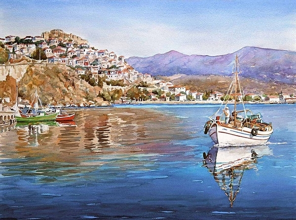Pantelis Zografos水彩笔下的希腊爱琴海75444