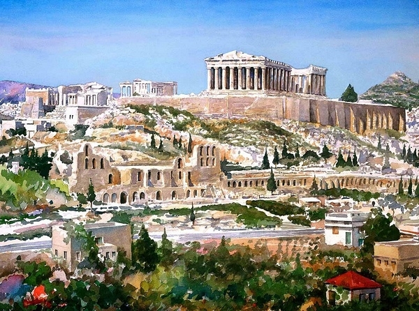 Pantelis Zografos水彩笔下的希腊爱琴海75787