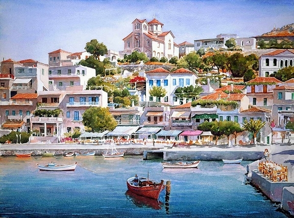 Pantelis Zografos水彩笔下的希腊爱琴海76235