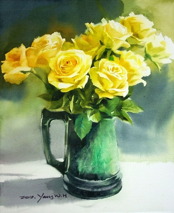 韩国Yang Won Hui水彩花卉作品7155146
