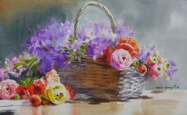 韩国Yang Won Hui水彩花卉作品996273