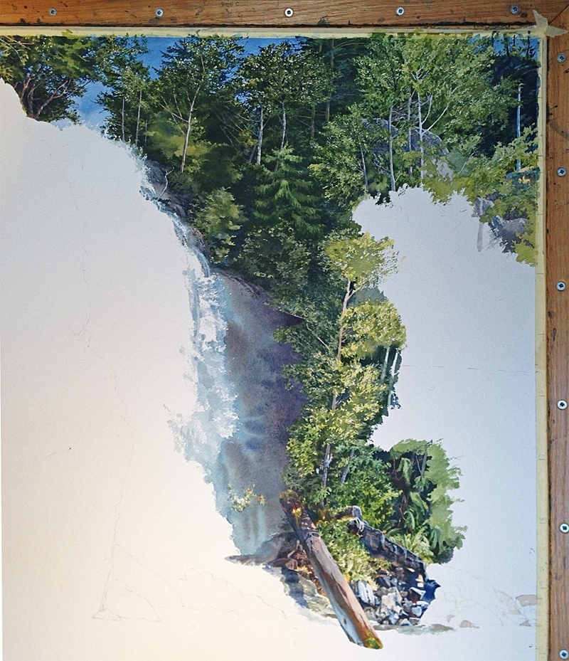 加拿大Carol Evans风景水彩瀑布绘画过程