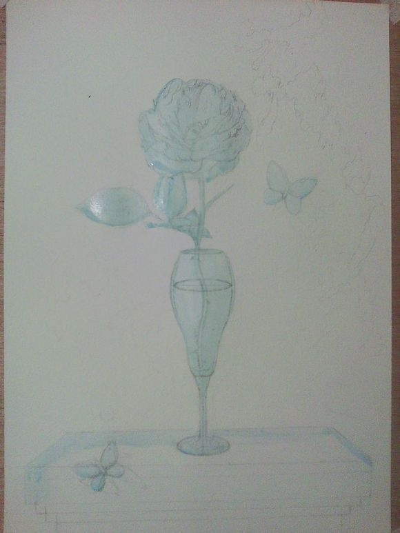 水彩临摹油画玫瑰静物绘画步骤过程 - 水彩迷2