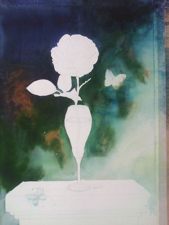 水彩临摹油画玫瑰静物绘画步骤过程 - 水彩迷3