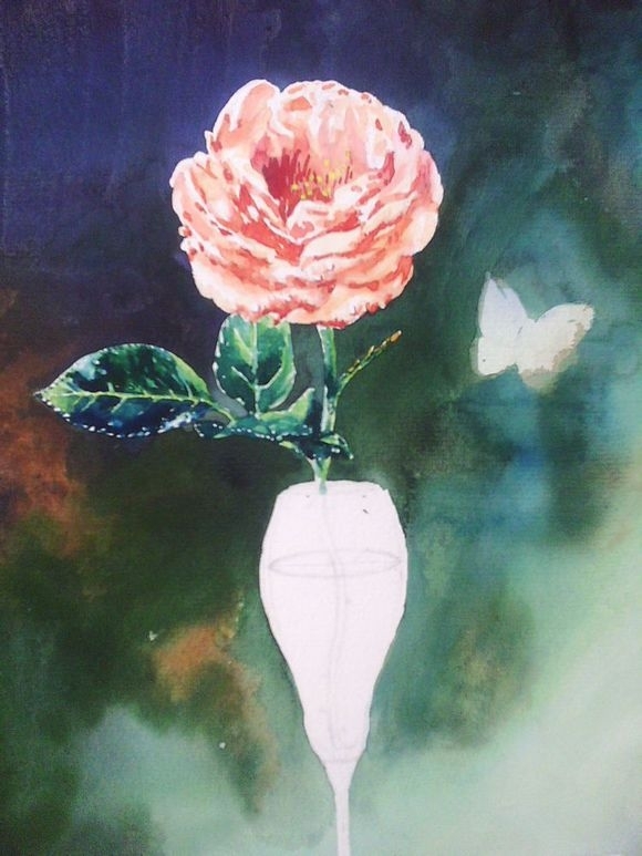 水彩临摹油画玫瑰静物绘画步骤过程 - 水彩迷6