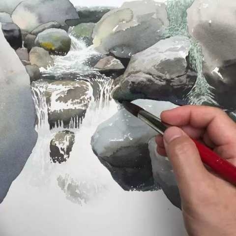 黄有维山水水彩风景画绘画步骤教程