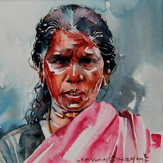 印度艺术家Rajkumar sthabathy肖像水彩画欣赏 (30)