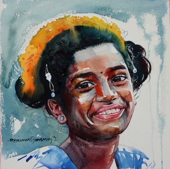 印度艺术家Rajkumar sthabathy肖像水彩画欣赏 (31)