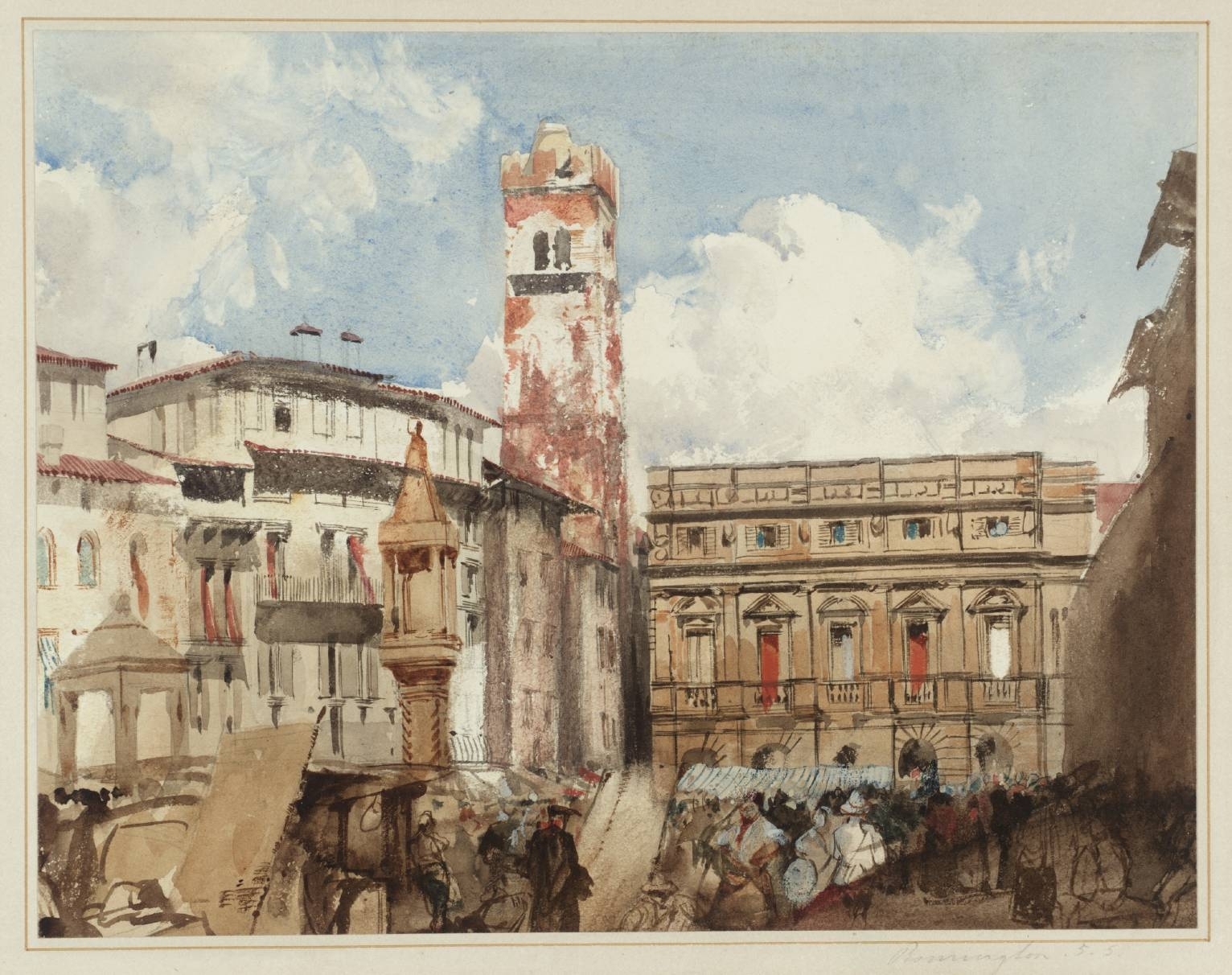 Verona, Piazza dell'Erbe circa 1826-7 by Richard Parkes Bonington 1802-1828
