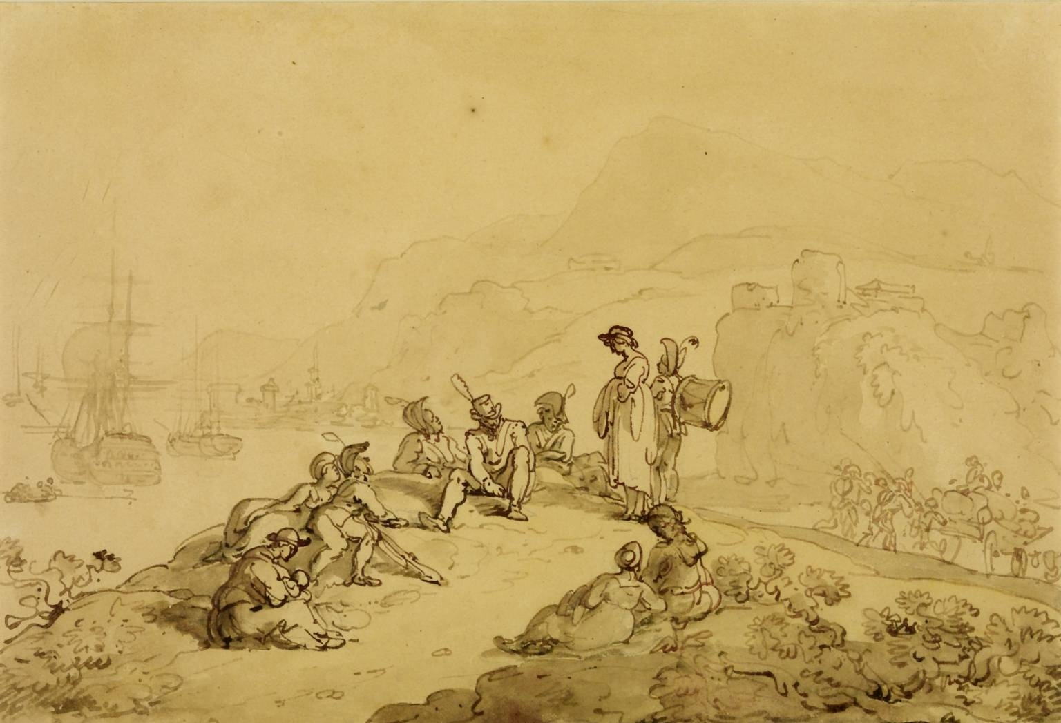 The Halt by a Hill null by Thomas Rowlandson 1756-1827