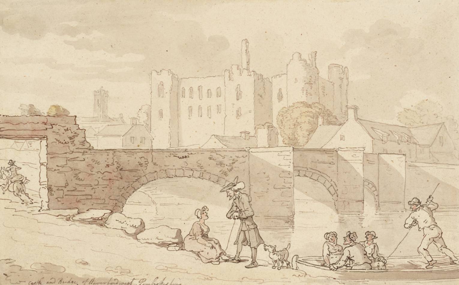 Castle and Bridge, Haverfordwest, Pembrokeshire null by Thomas Rowlandson 1756-1827