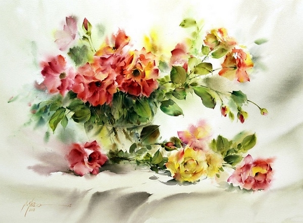 Mohammad Yazdchi的唯美静物花卉水彩手绘