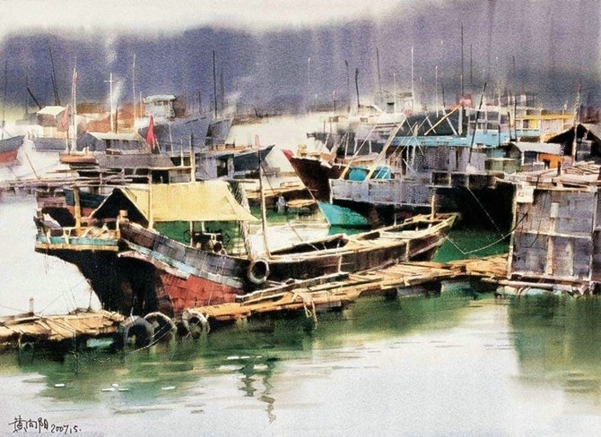 黄向阳乡村风景水彩画作品欣赏-16
