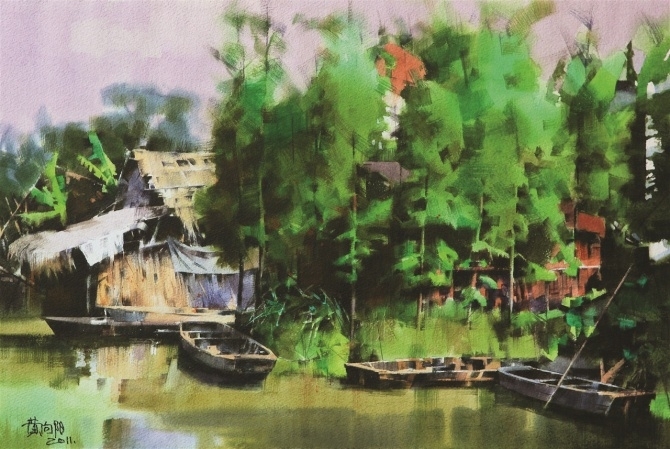 黄向阳乡村风景水彩画作品欣赏-29