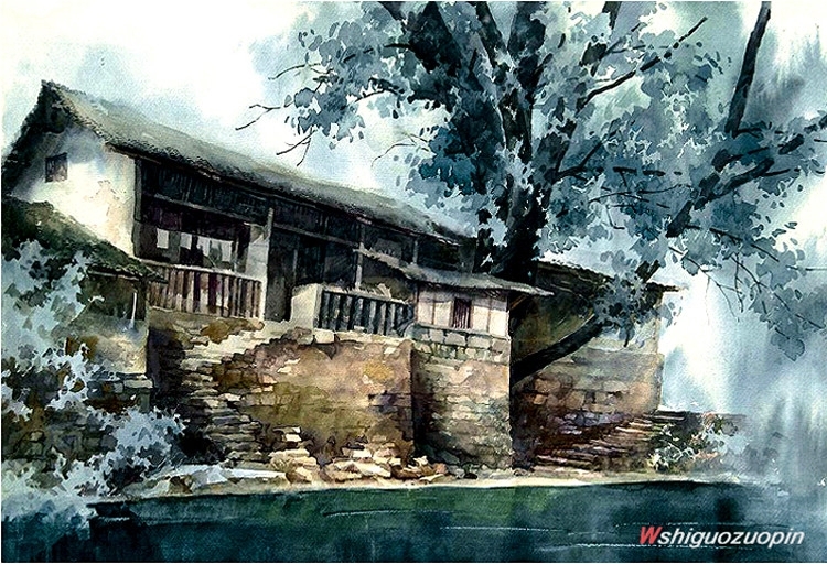 魏诗国的巴蜀山川风景水彩画欣赏-9