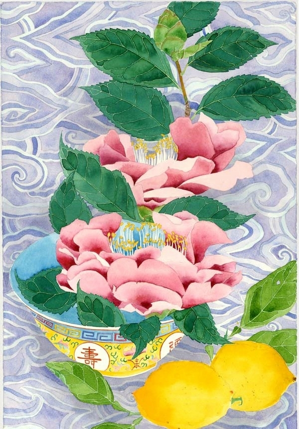 新西兰Mango Frooty青花瓷花卉水彩插画-43