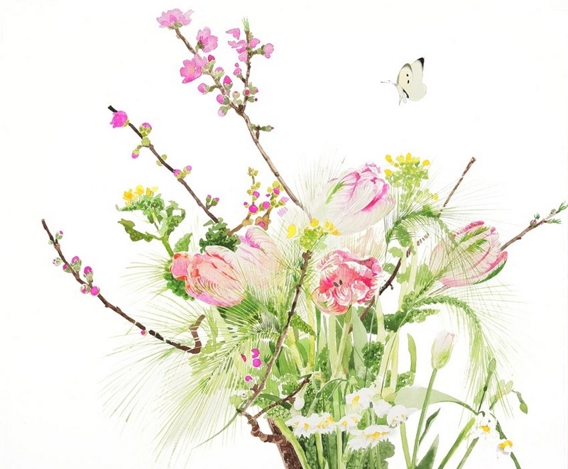 日本柘植彩子Ayako Tsuge的花卉静物水彩画-38