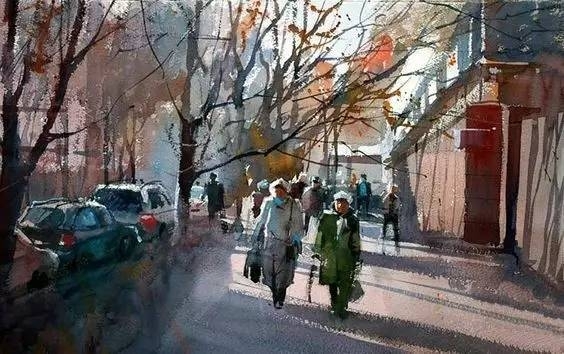 80后画家尤金.吉斯里安城市建筑风景水彩画