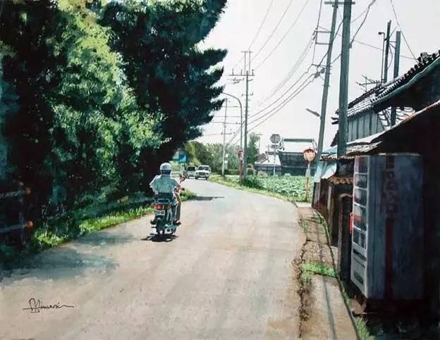 小镇一角 田中己永风景水彩画作品