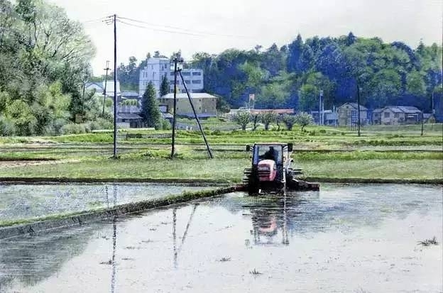 小镇一角 田中己永风景水彩画作品