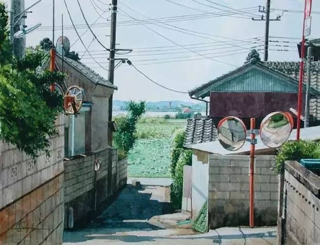 小镇一角 田中己永风景水彩画作品