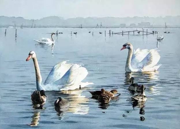 小镇一角 田中己永风景水彩画作品