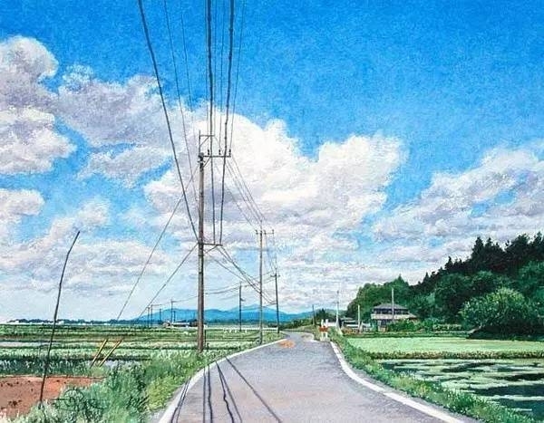 小镇一角 田中己永风景水彩画作品