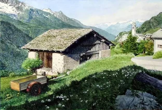 小镇一角 田中己永风景水彩画作品