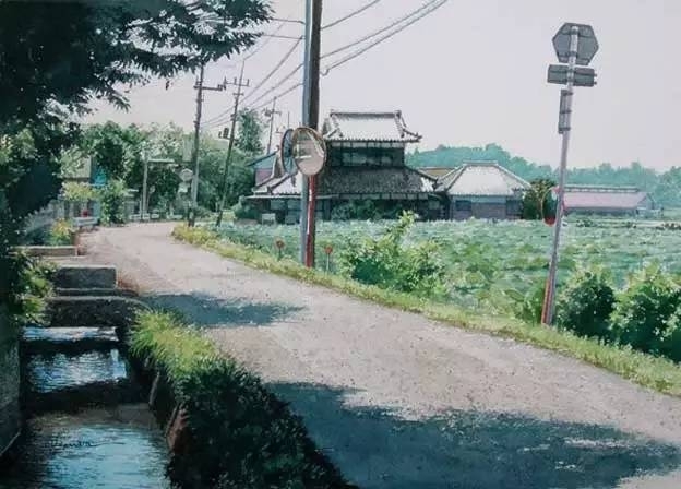小镇一角 田中己永风景水彩画作品