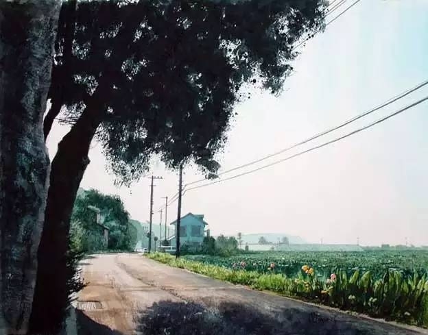 小镇一角 田中己永风景水彩画作品