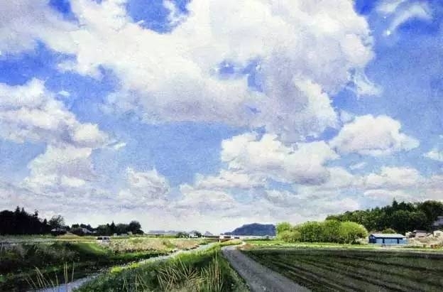 小镇一角 田中己永风景水彩画作品