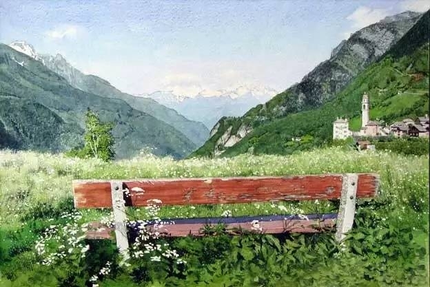 小镇一角 田中己永风景水彩画作品