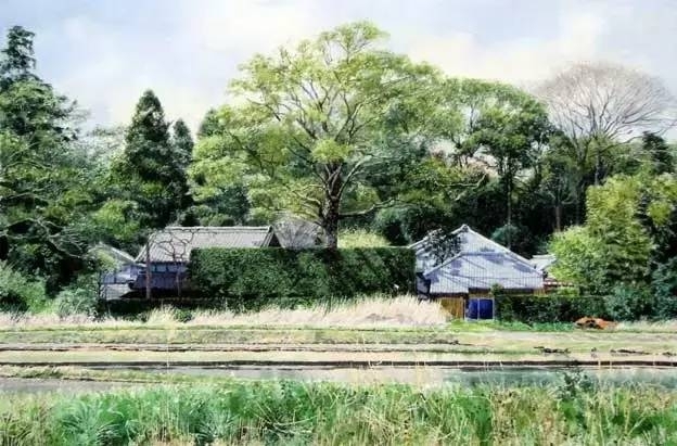 小镇一角 田中己永风景水彩画作品