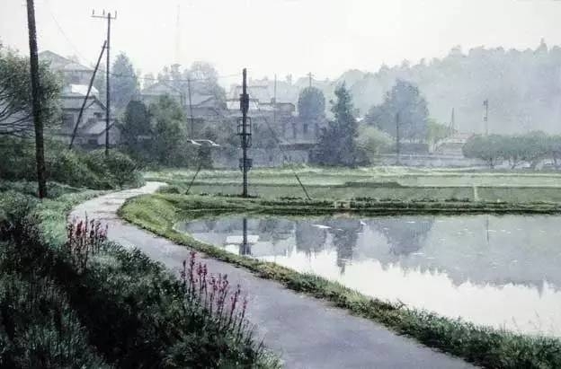 小镇一角 田中己永风景水彩画作品