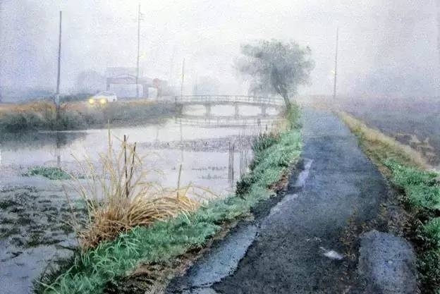小镇一角 田中己永风景水彩画作品