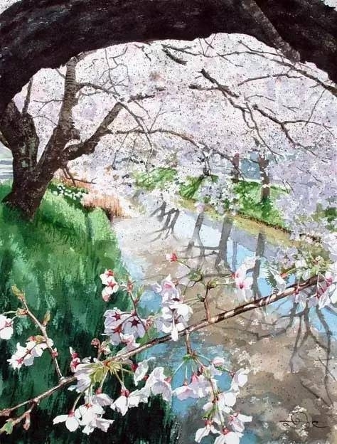 小镇一角 田中己永风景水彩画作品