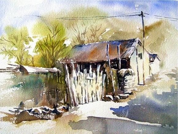杨永乡村风景水彩画艺术作品-23