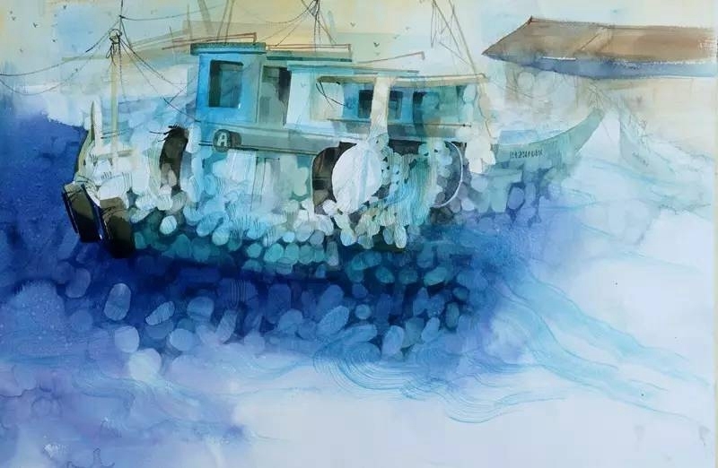 杨觉升关于船的传说水彩画作品欣赏-15