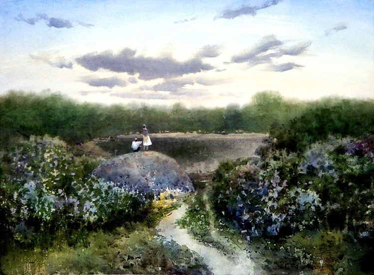 俄罗斯Sergei Temerev的郊外风景水彩画