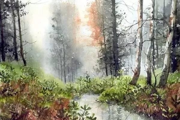 波兰画家Malgorzata Szczecinska森林自然水彩绘